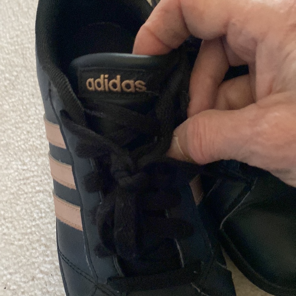 NWT Adidas Black with Gold Stripes low top sneakers - Picture 2 of 5
